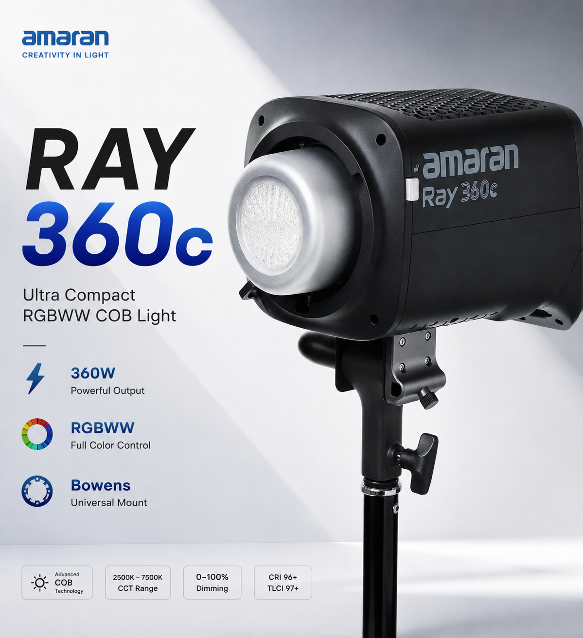 Amaran RAY 360c OmniColor COB LED Light | 360W Full Color IP54 Studio Light