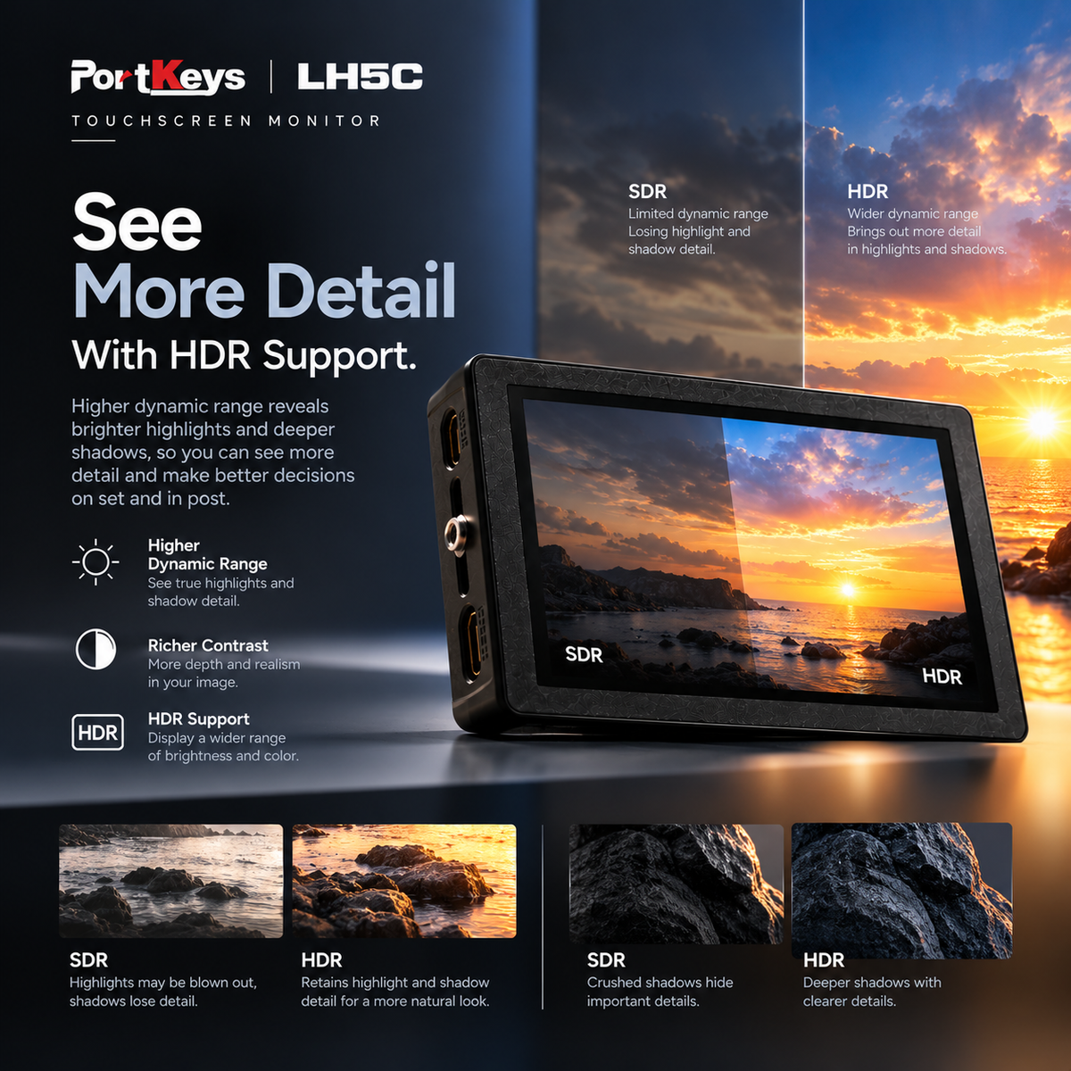 PortKeys LH5C 5.5" 4K HDMI Touchscreen Camera Monitor with Wired Camera Control