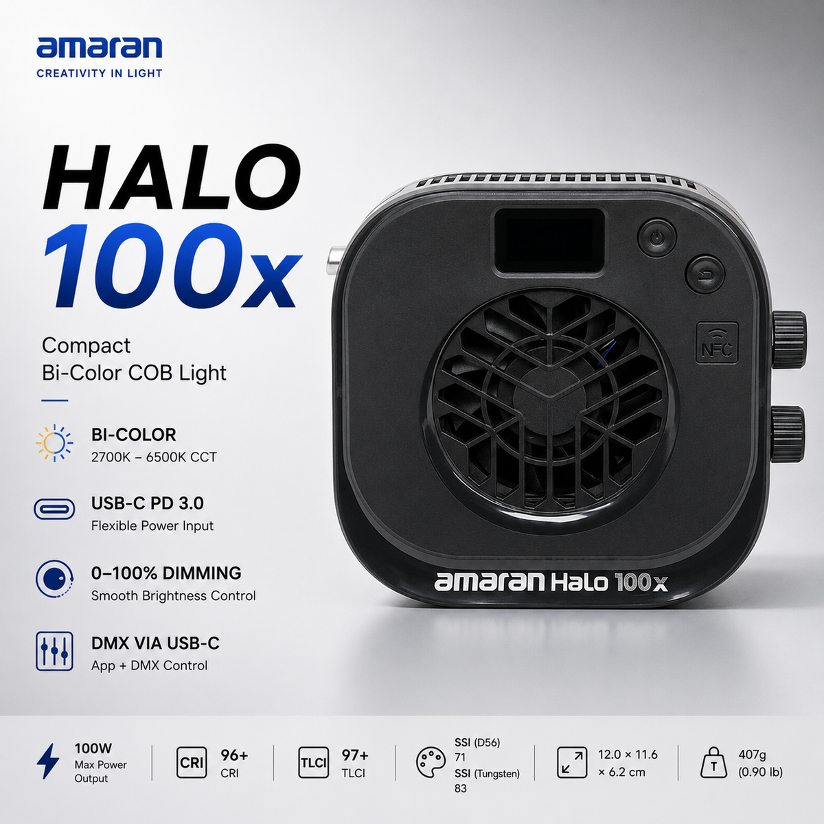 Amaran Halo 100x Bi-Color COB LED Light | 100W Ultra Compact