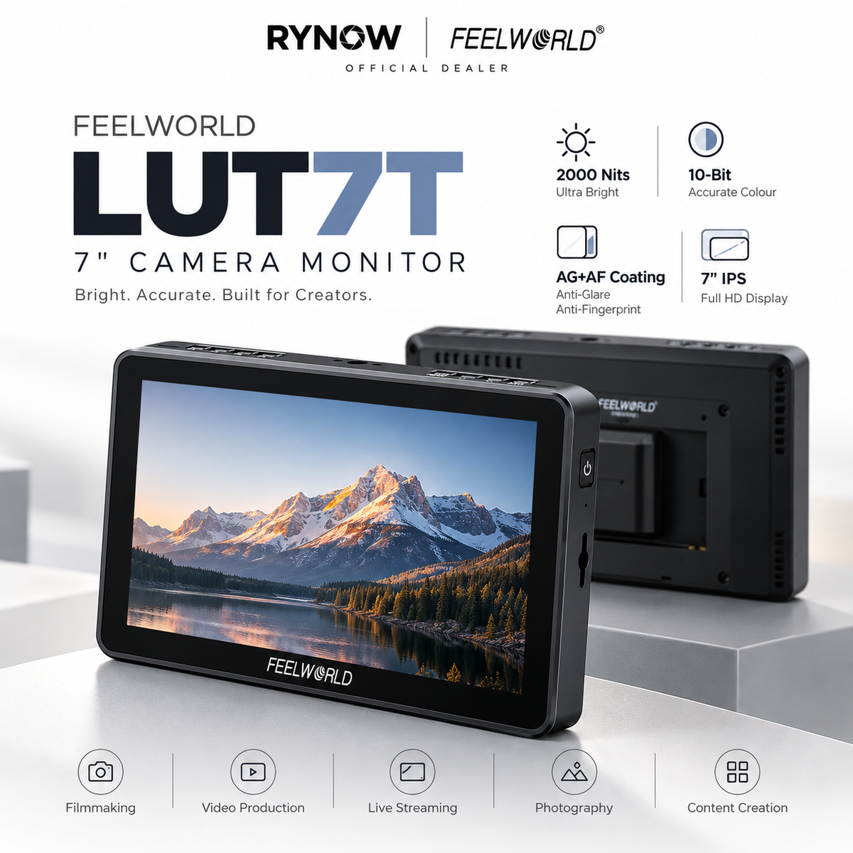 FEELWORLD LUT7T 7" 2000 Nits 10-Bit HDMI Camera Field Monitor with AG+AF Coating