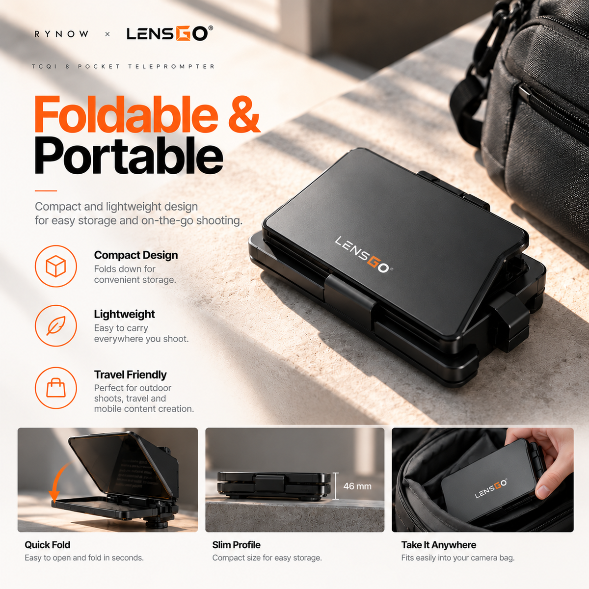 LENSGO TCQI 8 Pocket Teleprompter 8-Inch for DJI Osmo Pocket 4 / Pocket 3
