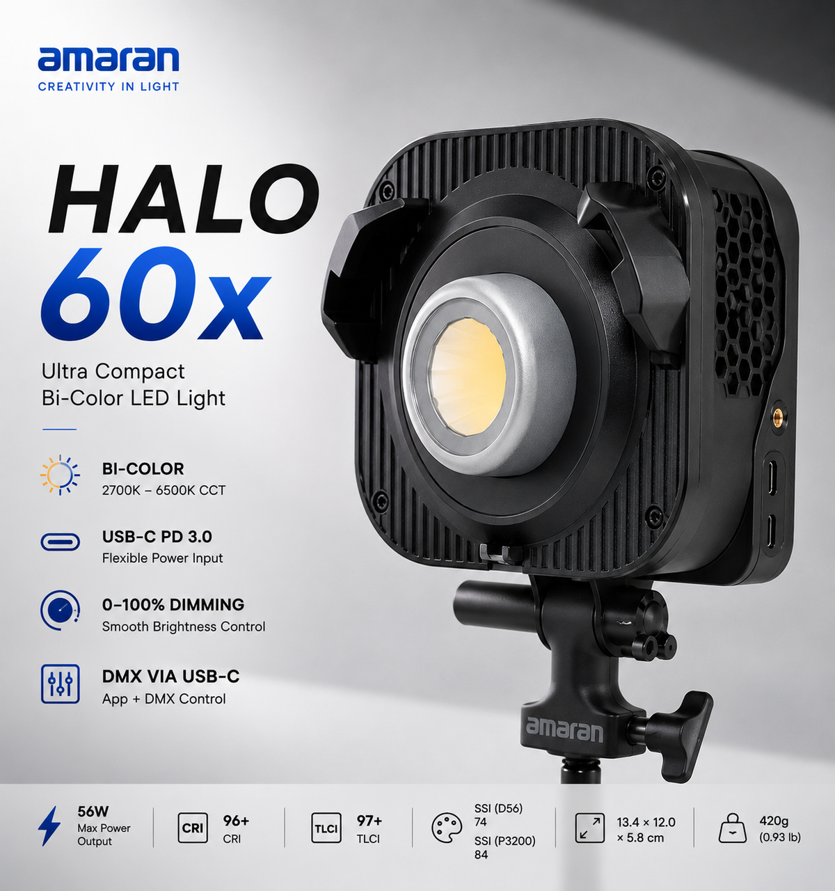 Amaran Halo 60x Bi-Color LED Light | 56W Ultra Compact