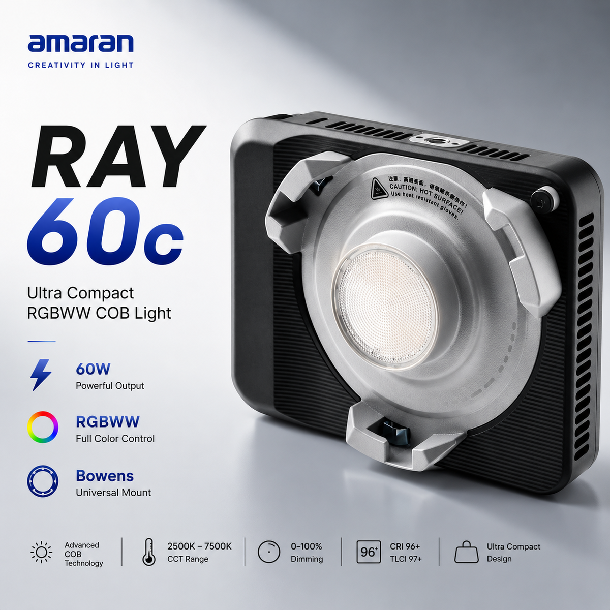Amaran RAY 60c RGB COB LED Video Light | 65W Full Color Portable