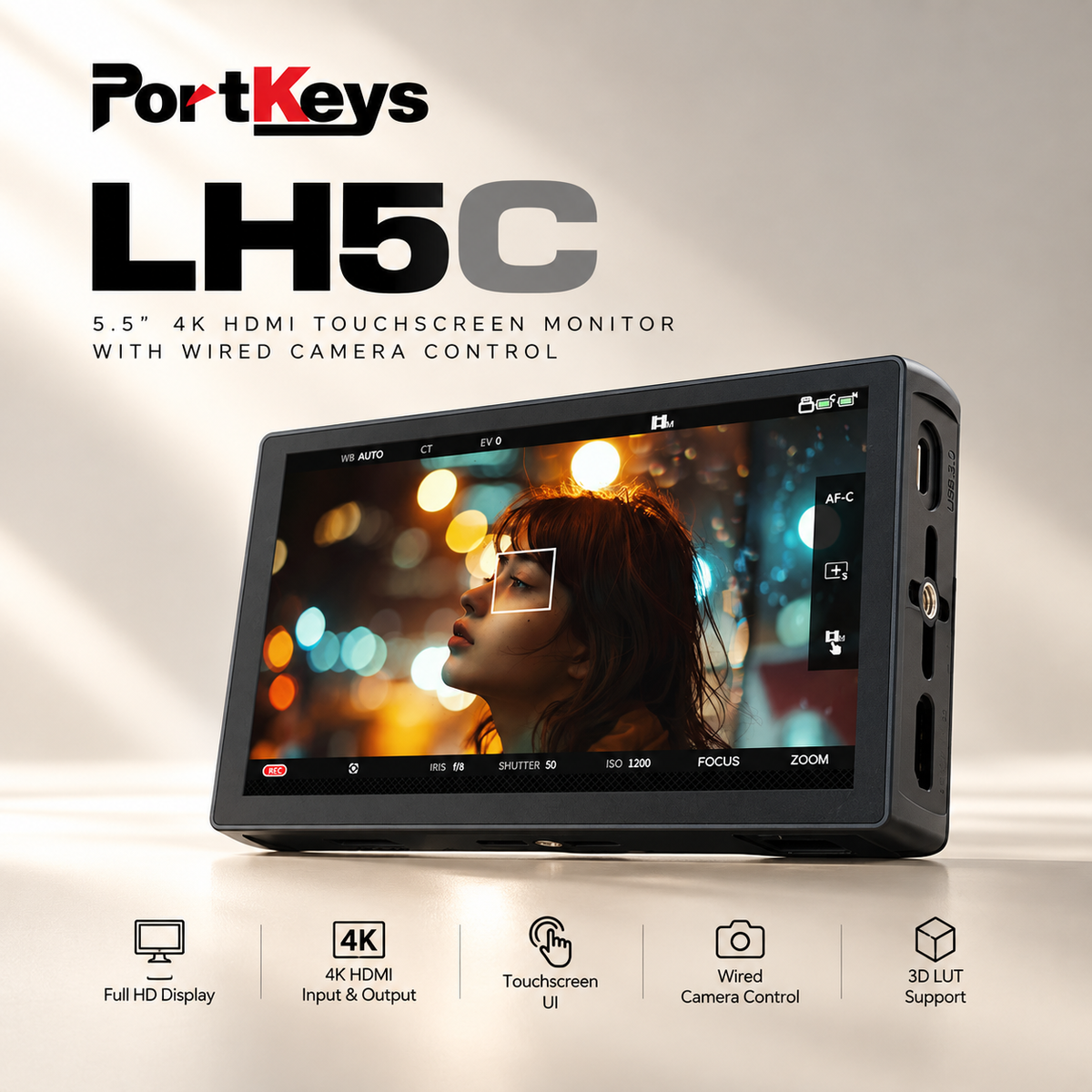PortKeys LH5C 5.5" 4K HDMI Touchscreen Camera Monitor with Wired Camera Control