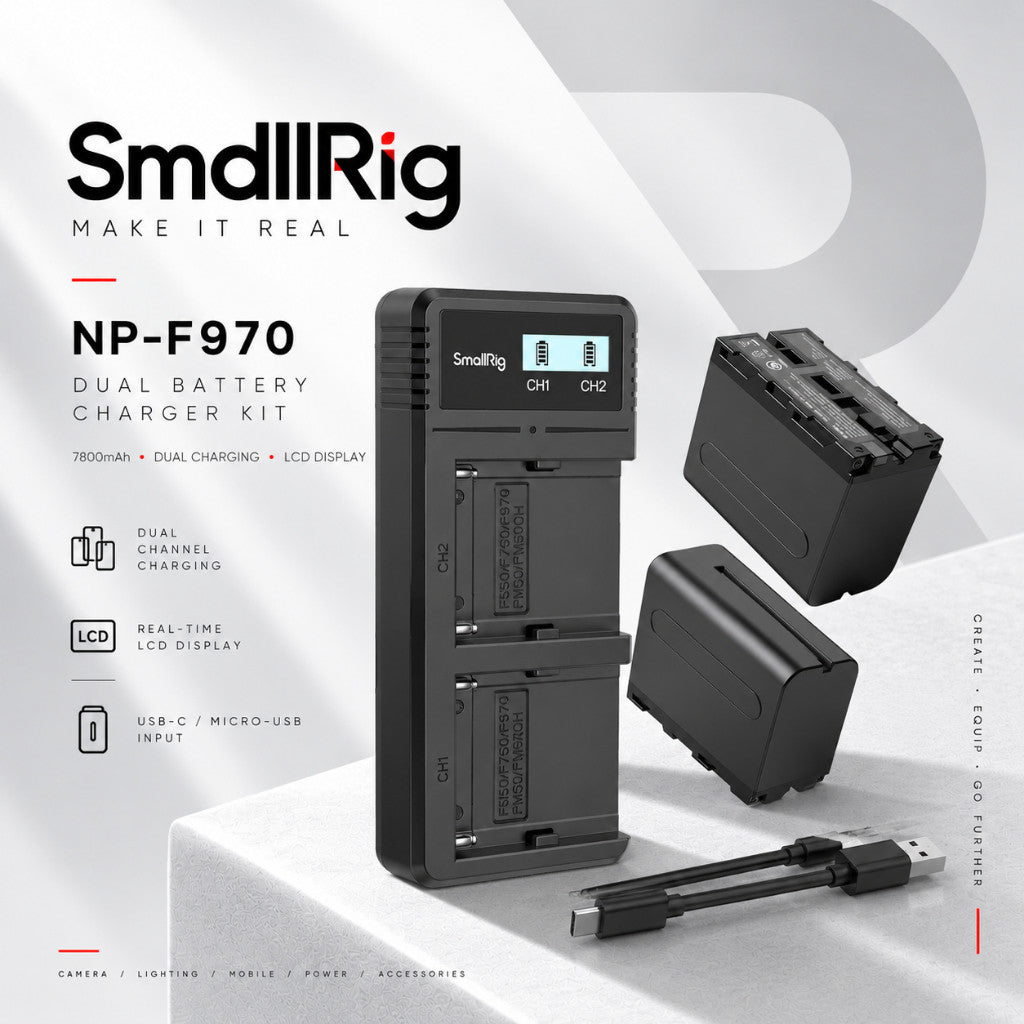 SmallRig NP-F970 Battery & Dual Charger Kit 3823 7800mAh 2-Pack with LCD Display USB-C