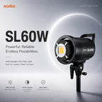 Godox SL60W LED Video Light 60W COB Continuous Studio Light Bowens Mount CRI95+ for Photography