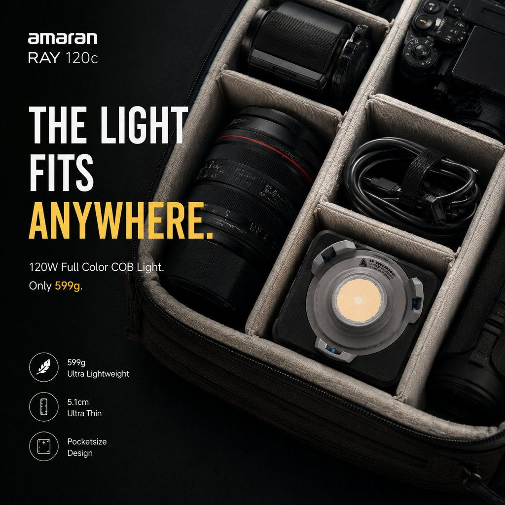 Amaran RAY 120c RGB COB LED Video Light 120W Full Color Portable Photography Light 599g - Flexible Setup