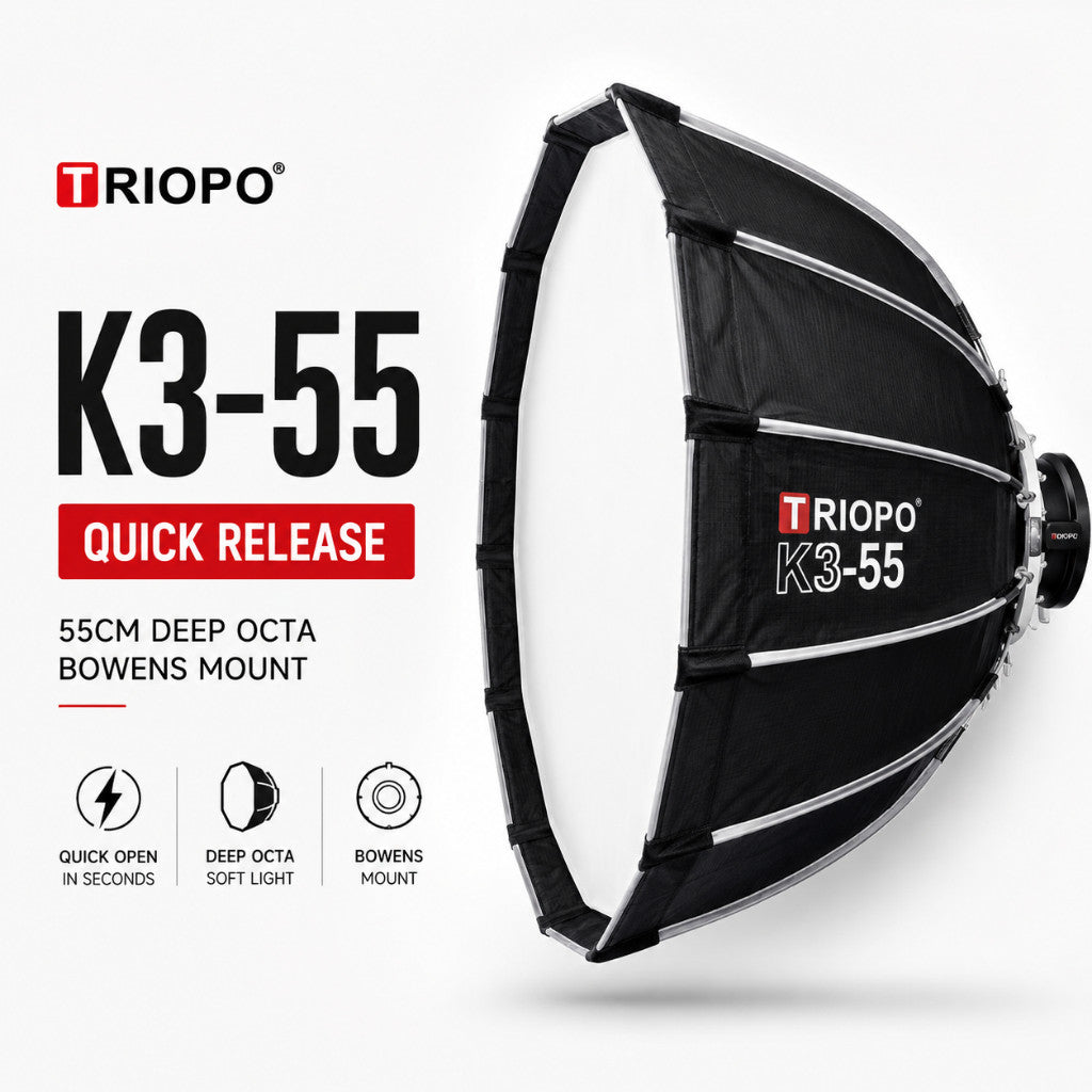 TRIOPO K3-55/65cm Quick Release Deep Octa Softbox 55/65cm Bowens Mount Portable Parabolic Soft Light - Flexible Setup