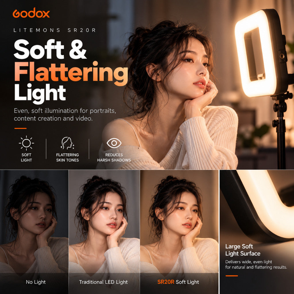 Godox Litemons SR20R Portable RGB LED Ring Light for Photography, Video Recording & Live Streaming