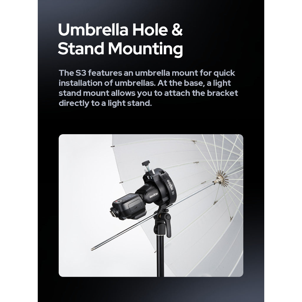 Godox S3 — Speedlite Bracket with Bowens Mount Adapter | Universal Flash Holder