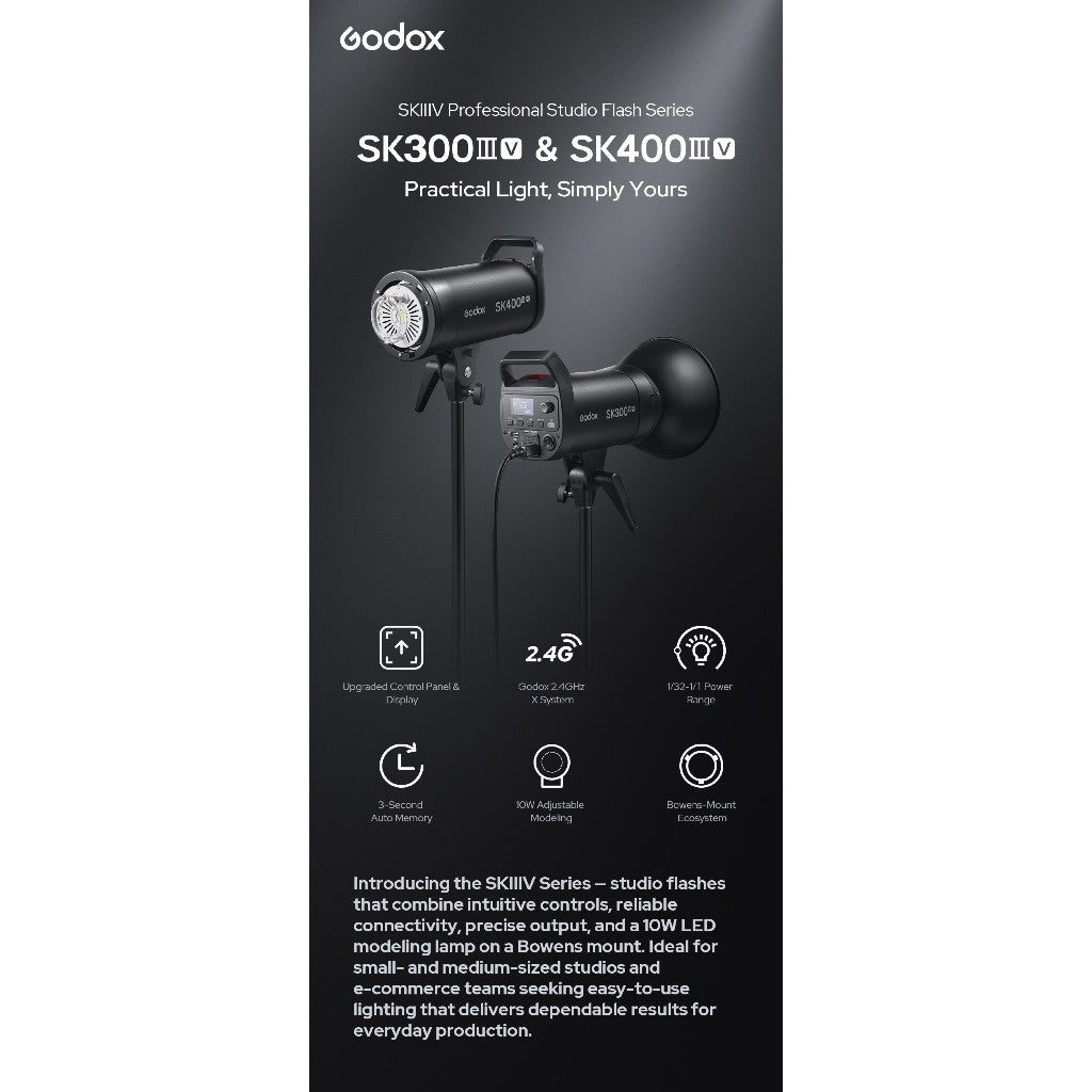 Godox SK400III — Studio Strobe | 400Ws, 10W LED Modelling Lamp, 2.4G Wireless