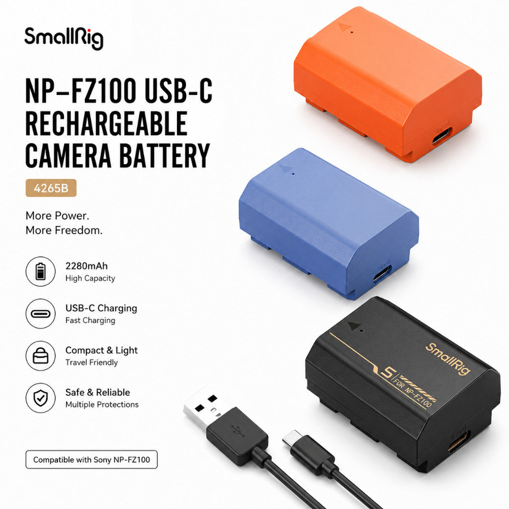 SmallRig NP-FZ100 USB-C Rechargeable Camera Battery 2400mAh for Sony Cameras Orange 4969