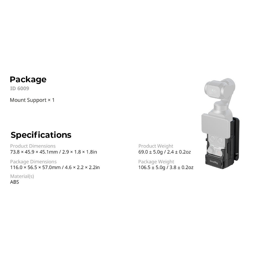 SmallRig 6009 Attachable Backplate Support for DJI Osmo Pocket 4P / Pocket 4 Magnetic Mount Cage