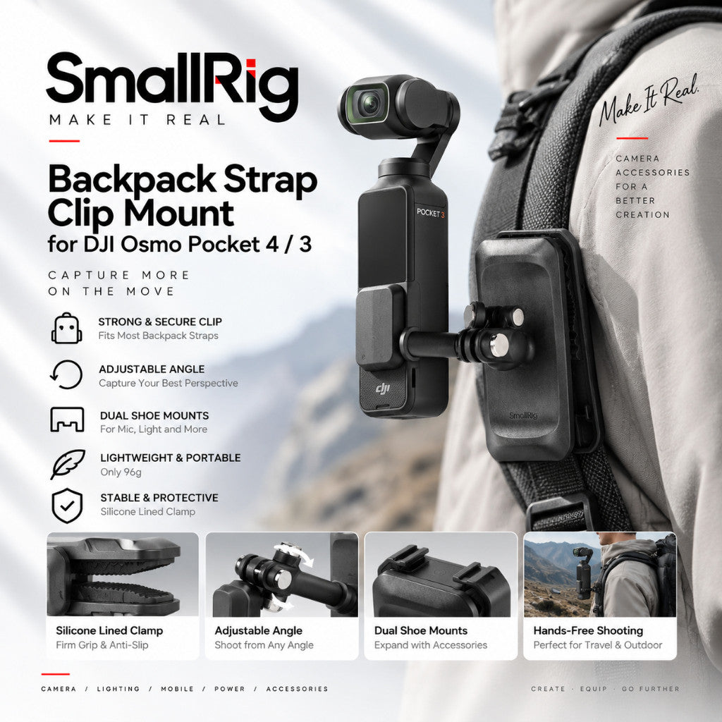 SmallRig 6052 Backpack Strap Clip Mount for DJI Osmo Pocket 4 / 3 Hands-Free POV