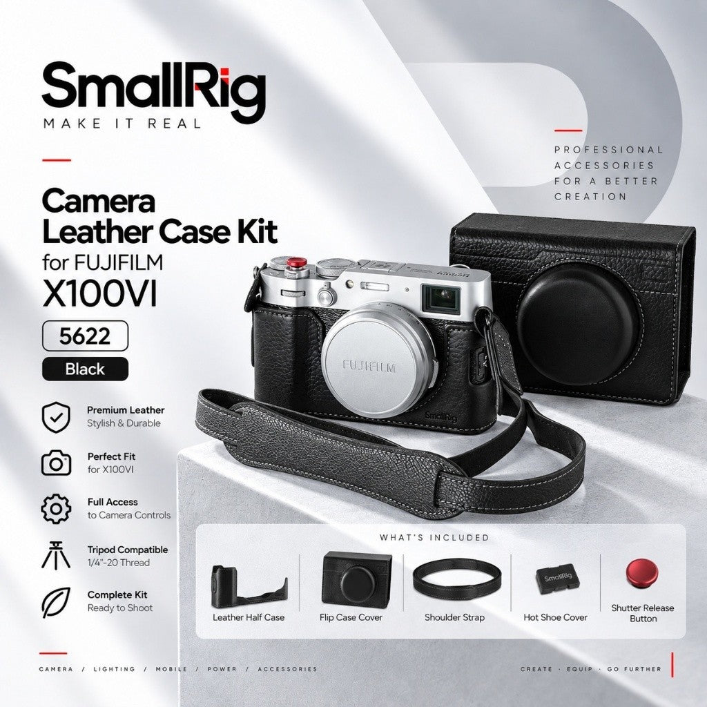 SmallRig 5622 Camera Leather Case Kit for FUJIFILM X100VI Black Half Case with Flip Cover Shoulder Strap
