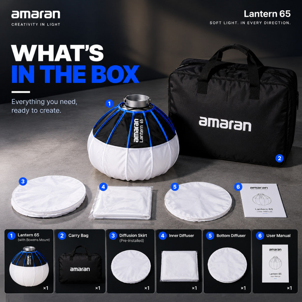amaran Lantern 65 65cm Omnidirectional Bowens Mount Softbox 360° Soft Ambient Light Quick Press Mount
