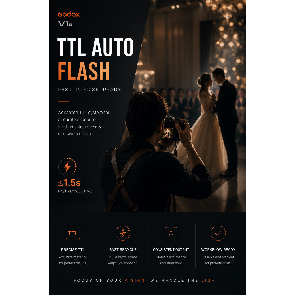 Godox V1 — TTL Round Head Speedlite | HSS 1/8000s, 2.4G Wireless, Li-ion
