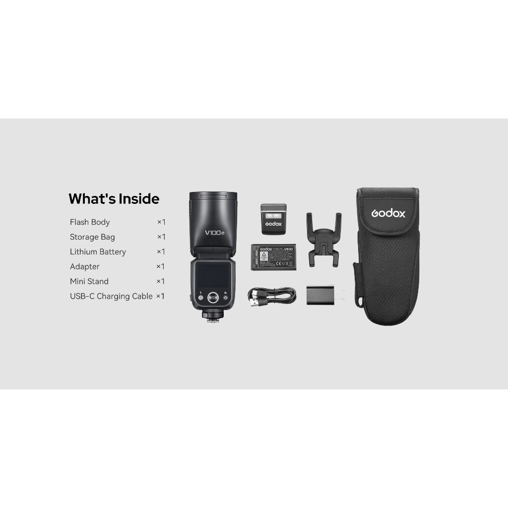 Godox V100 — TTL Round Head Speedlite | 100Ws, HSS 1/8000s, Touchscreen, 2.4G