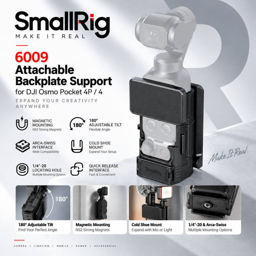 SmallRig 6009 Attachable Backplate Support for DJI Osmo Pocket 4P / Pocket 4 Magnetic Mount Cage
