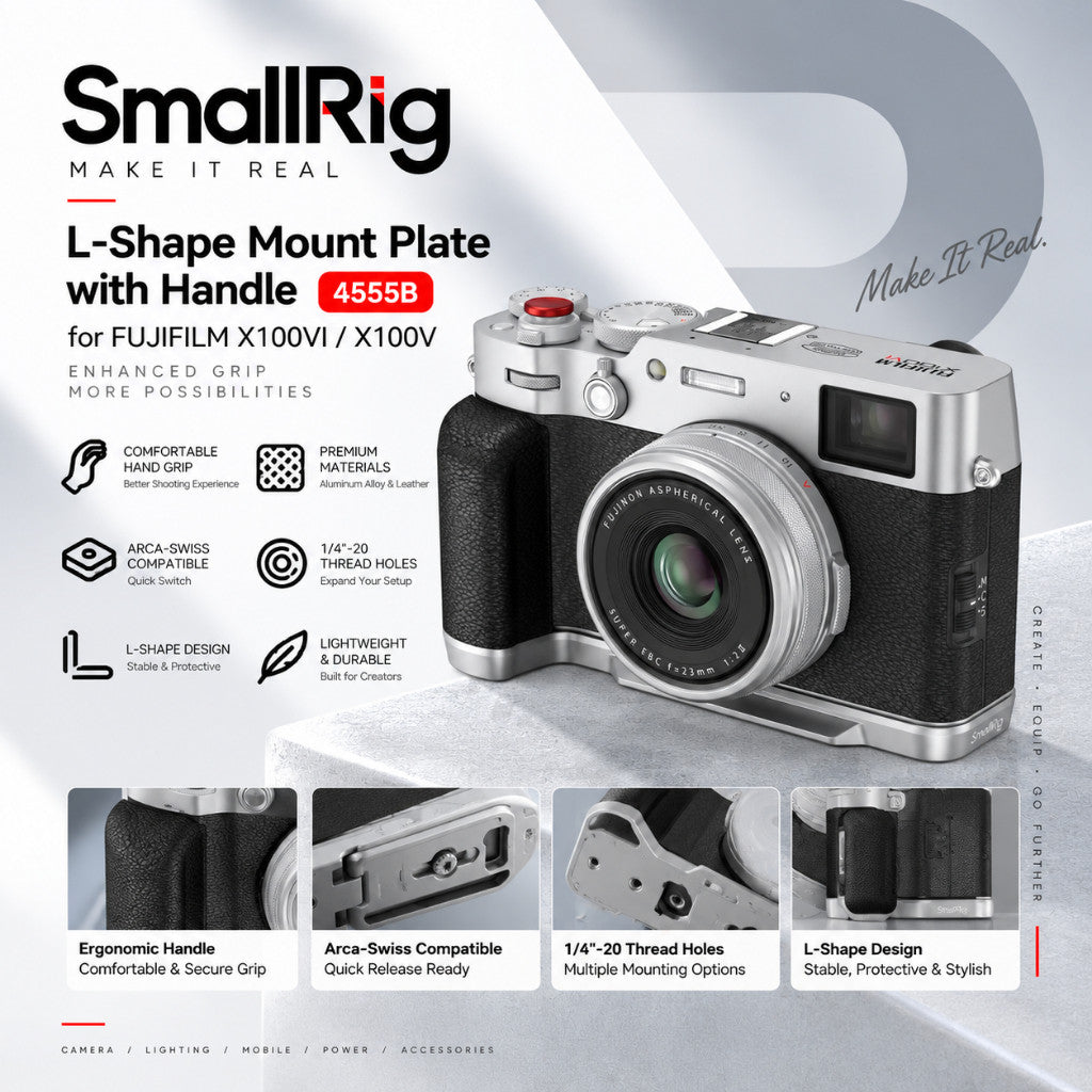 SmallRig 4555B L-Shape Mount Plate with Handle for FUJIFILM X100VI /X100V Silver