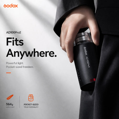 Godox AD100Pro II 100Ws Pocket Flash | Ultra Compact, 490 Full Power Shots, 2.4G Wireless, TTL HSS.