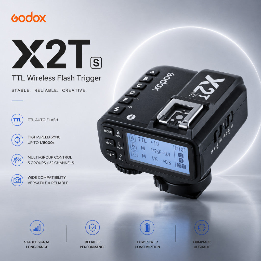 Godox X2T- TTL Wireless Flash Trigger - 2.4G HSS 1/8000s Bluetooth App Control 5 Groups 32 Channels