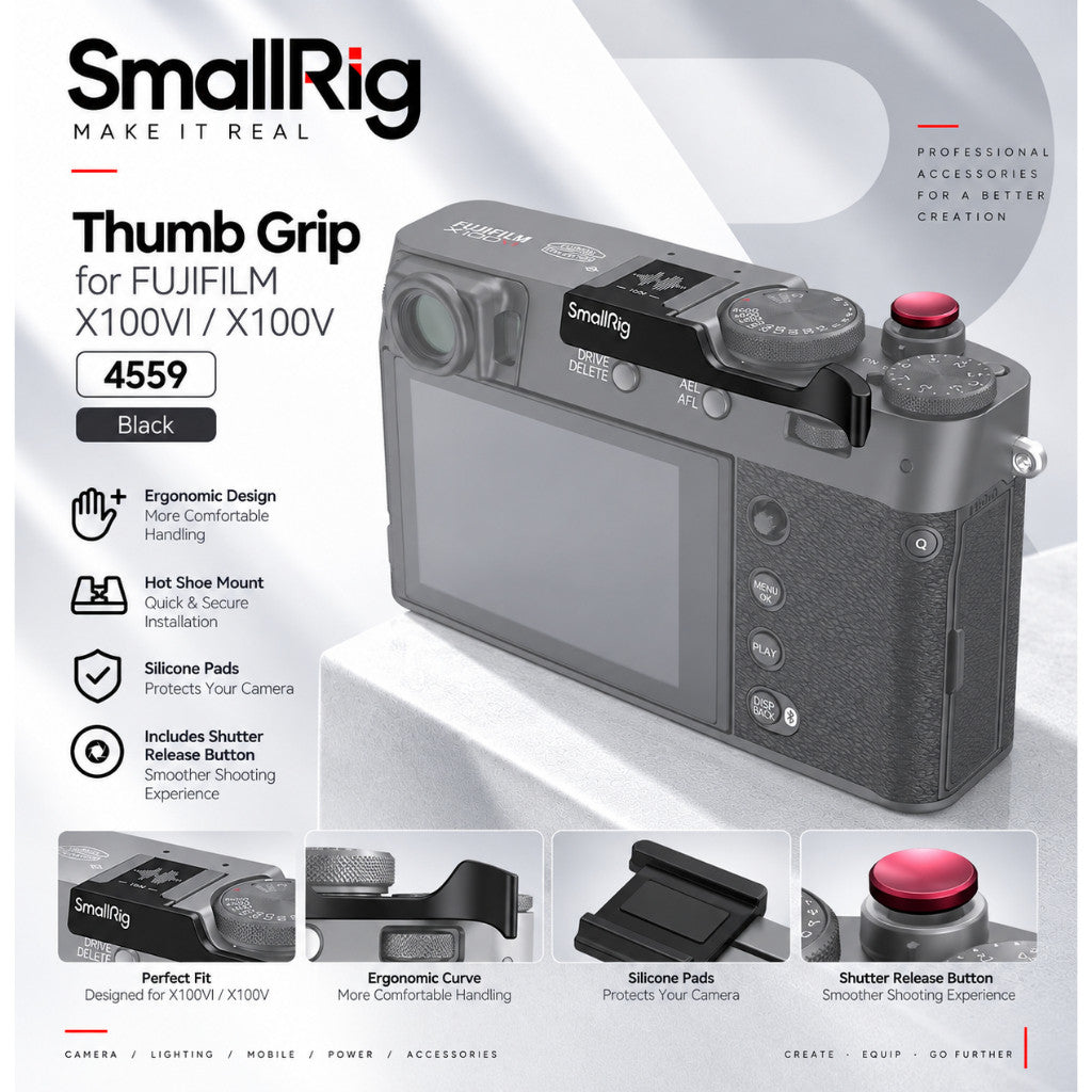 SmallRig 4559 Thumb Grip for FUJIFILM X100VI / X100V (Black)｜Hot Shoe Mounted Ergonomic Grip
