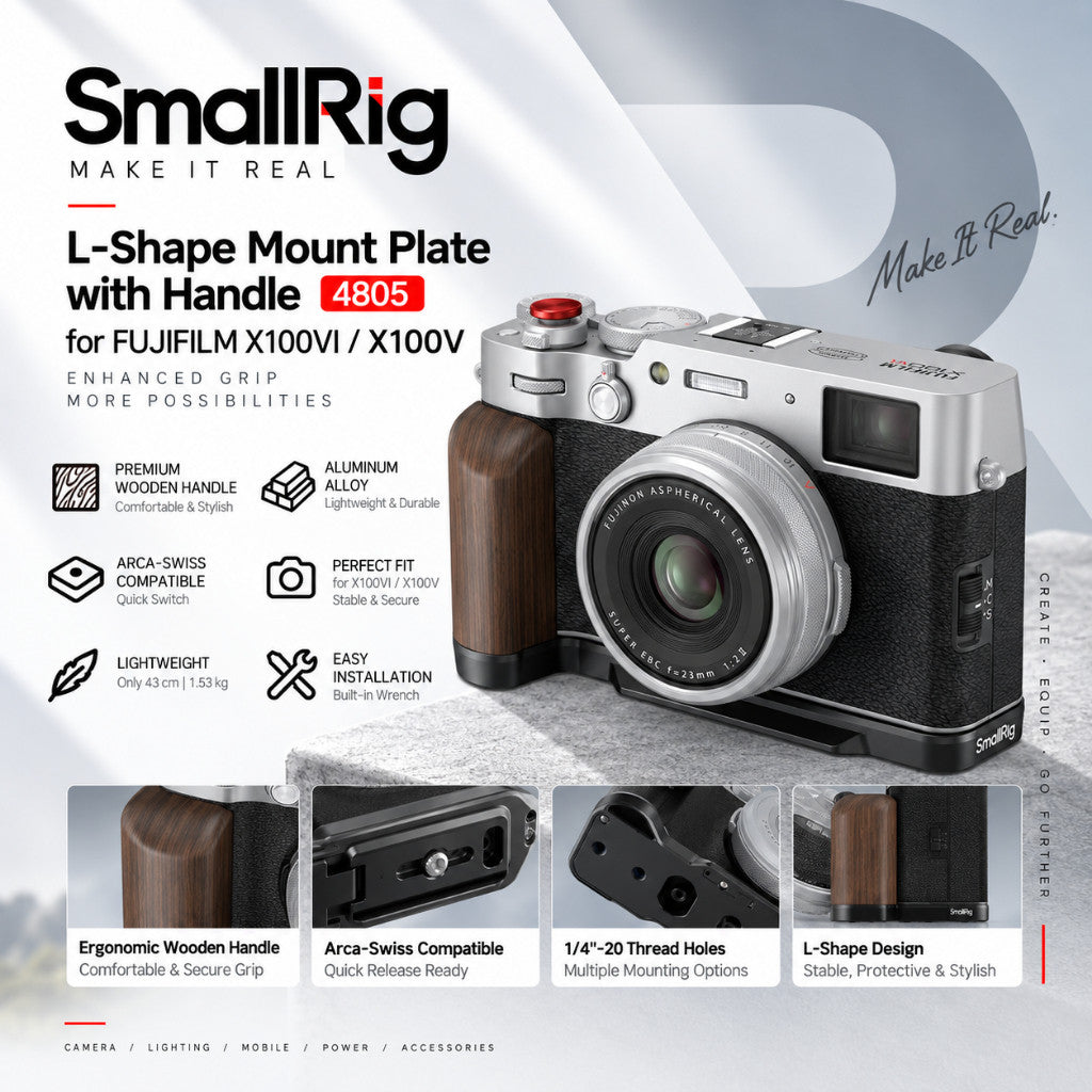 SmallRig 4805 Wooden L-Shape Grip for FUJIFILM X100VI X100V Black Arca-Swiss Quick Release