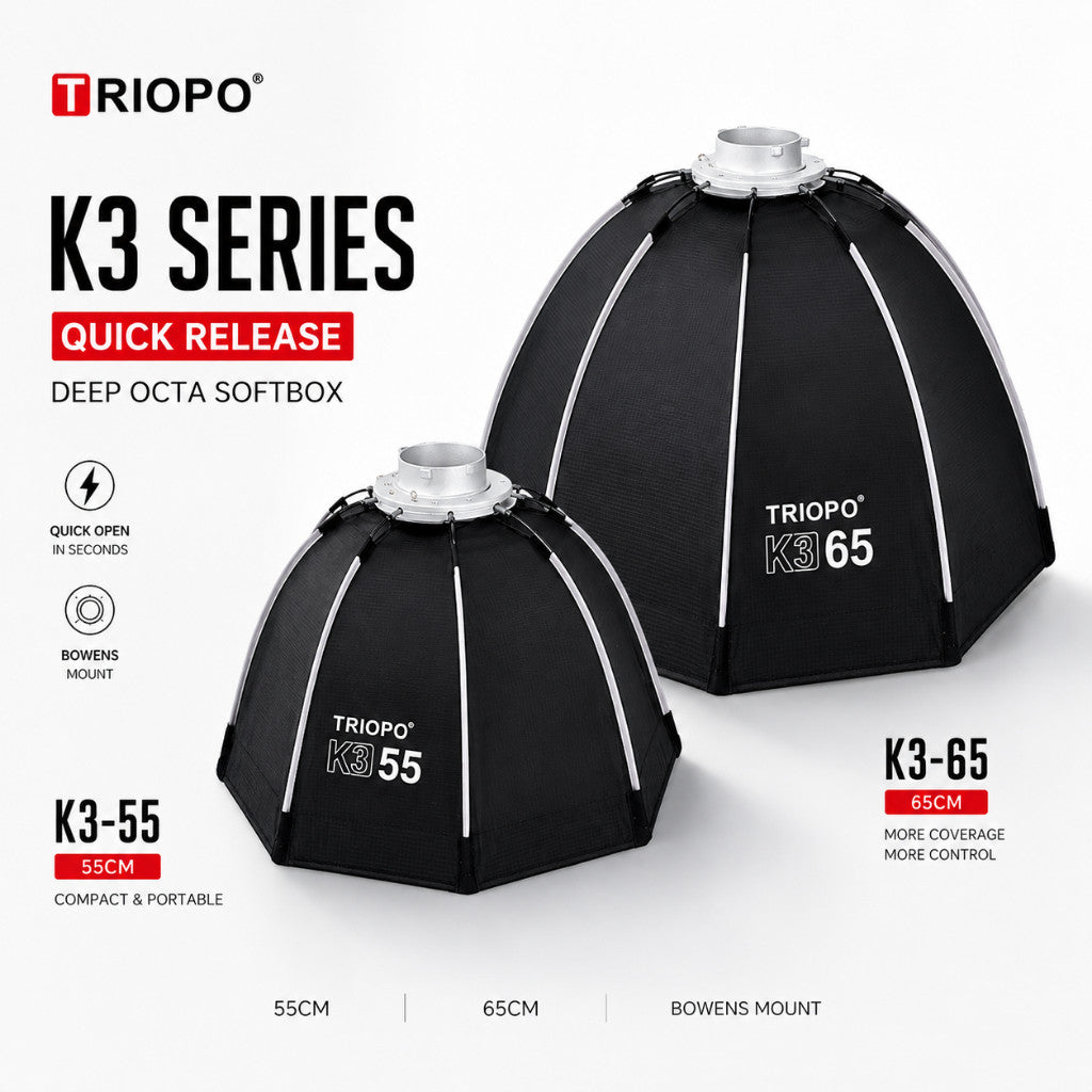 TRIOPO K3-55/65cm Quick Release Deep Octa Softbox 55/65cm Bowens Mount Portable Parabolic Soft Light - Core Performance