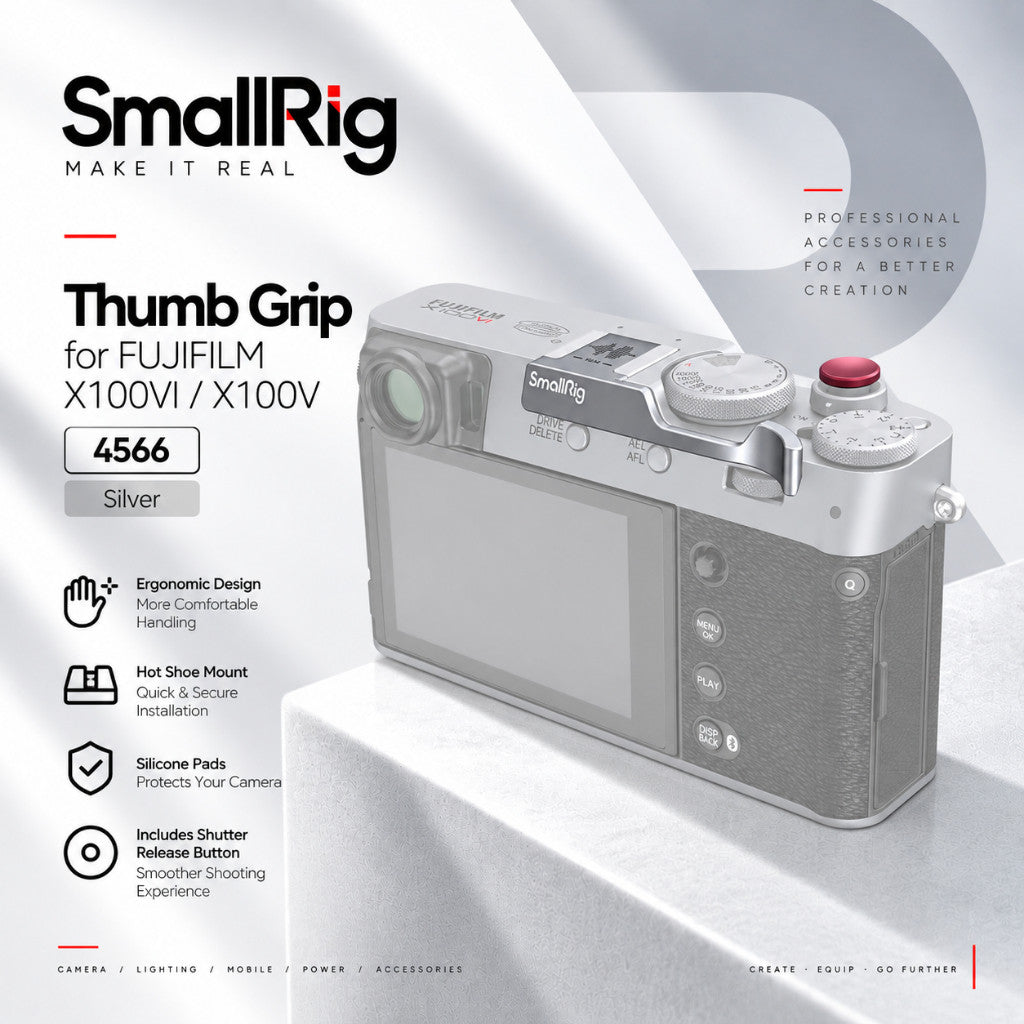 SmallRig 4566 Thumb Grip for FUJIFILM X100VI X100V Silver｜Hot Shoe Mounted Ergonomic Grip