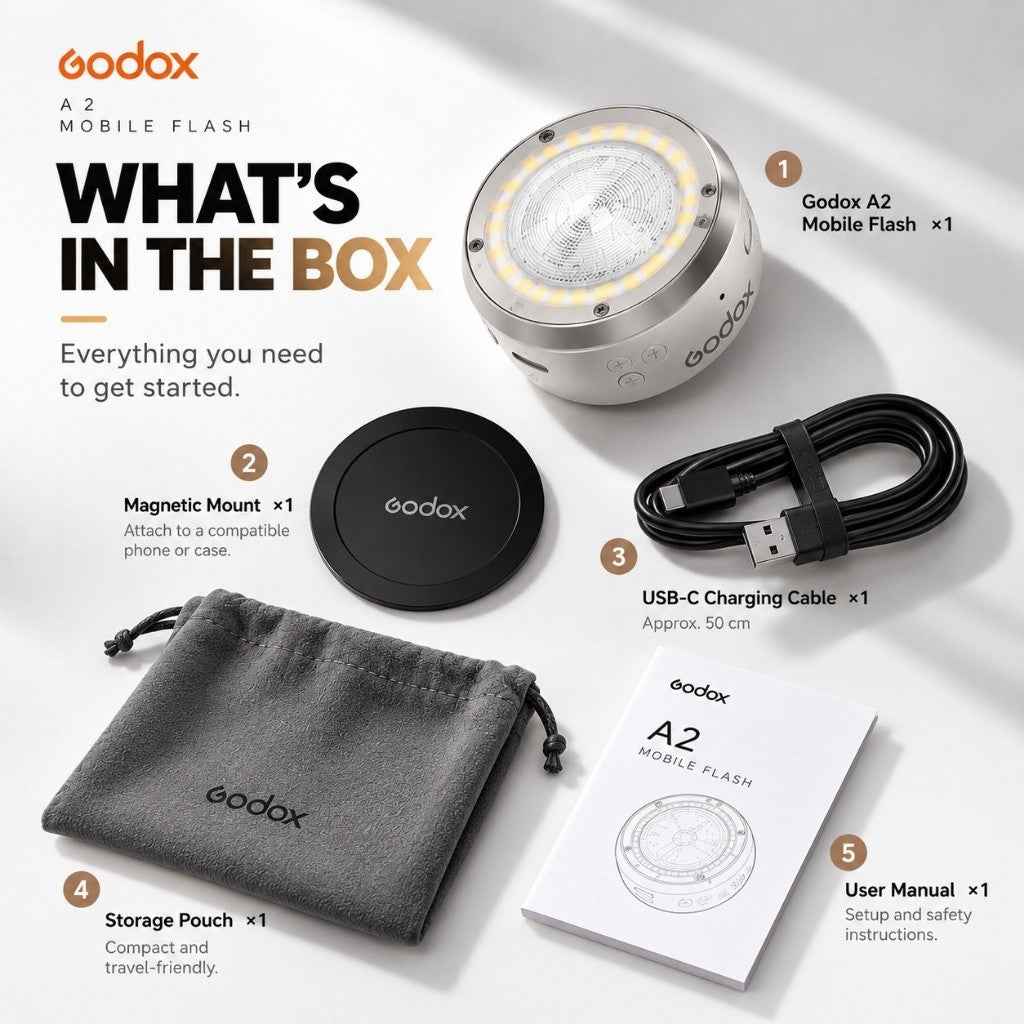 Godox A2 Smartphone Xenon Flash TTL HSS 1/8000s Magnetic Flash with Bi-Color LED Light