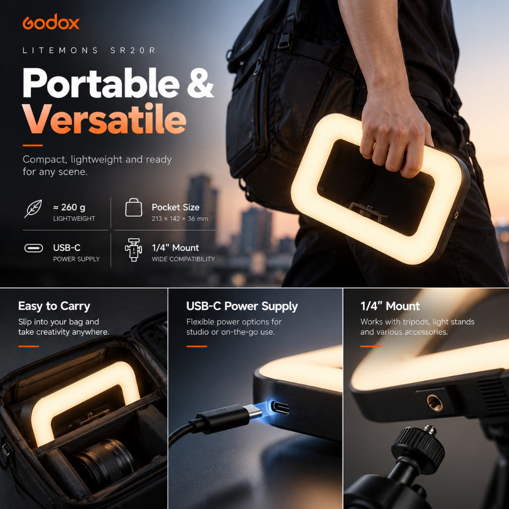 Godox Litemons SR20R Portable RGB LED Ring Light for Photography, Video Recording & Live Streaming
