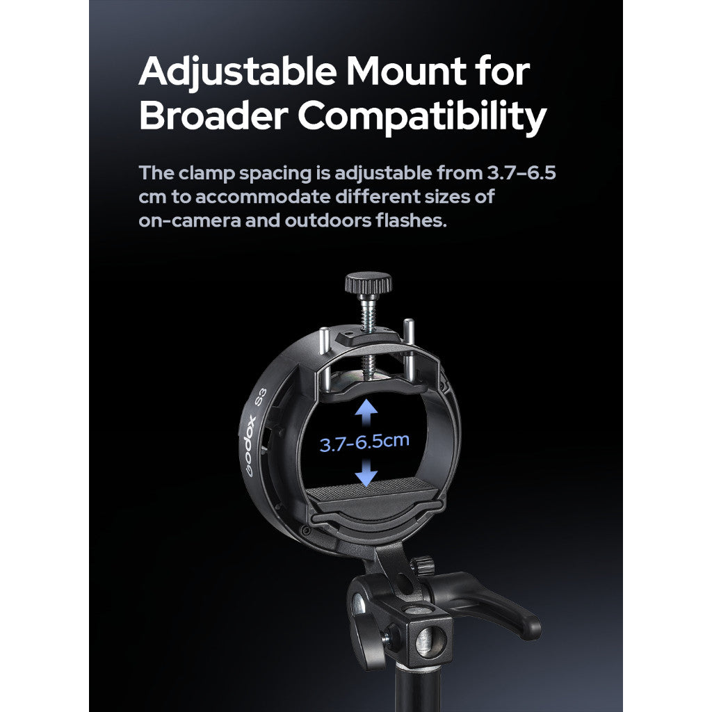 Godox S3 — Speedlite Bracket with Bowens Mount Adapter | Universal Flash Holder