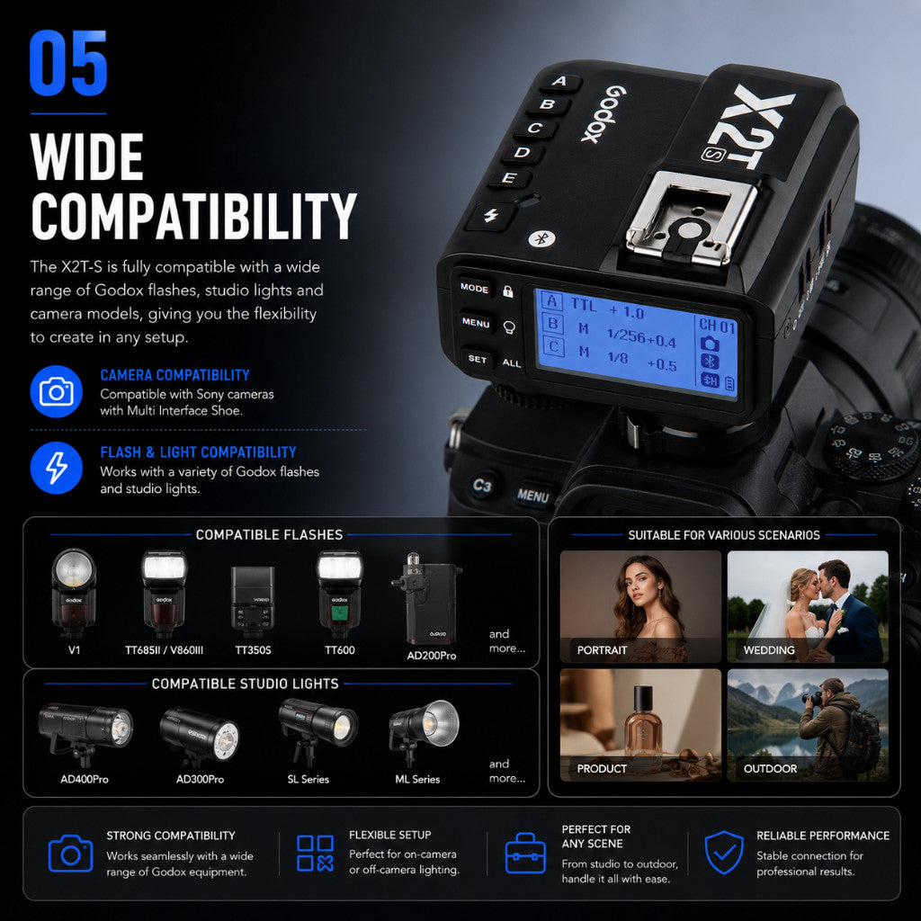 Godox X2T- TTL Wireless Flash Trigger - Flexible Setup