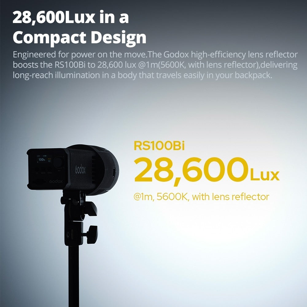 Godox RS100Bi / RS100R 100W Portable LED Video Light Built-in Battery S-Mount NFC App Control - Reliable Results