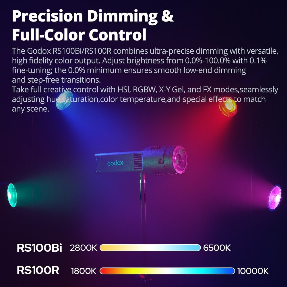 Godox RS100Bi / RS100R 100W Portable LED Video Light Built-in Battery S-Mount NFC App Control