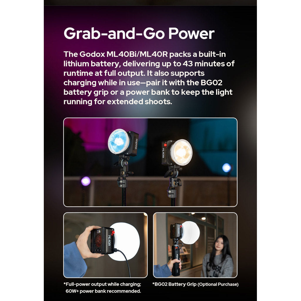 Godox ML40Bi / ML40R Portable LED Video Light Bi-Color RGB Photography Light - Creator Ready