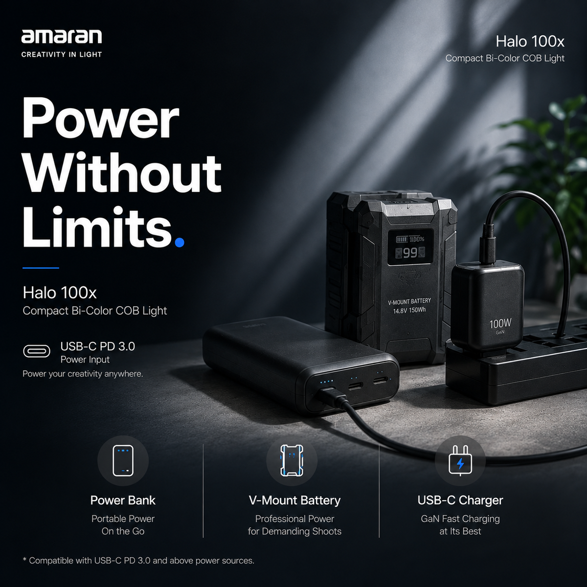 Amaran Halo 100x Bi-Color COB LED Light | 100W Ultra Compact